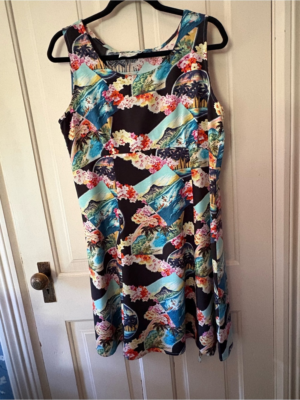 Dressing Clio Floral Hawaiian Print Dress - Teal, Orange, Pink on Black